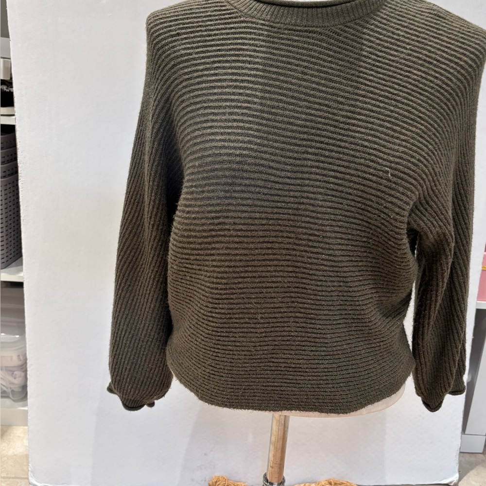 Olive Green Ribbed Sweater - Picture 3 of 4